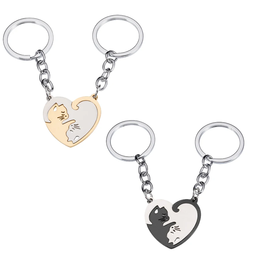 

2023 New 2-couple Gift Stainless Steel Keychain Heart-shaped Cat Stitched Wedding Anniversary Valentine's Day Gift Jewelry