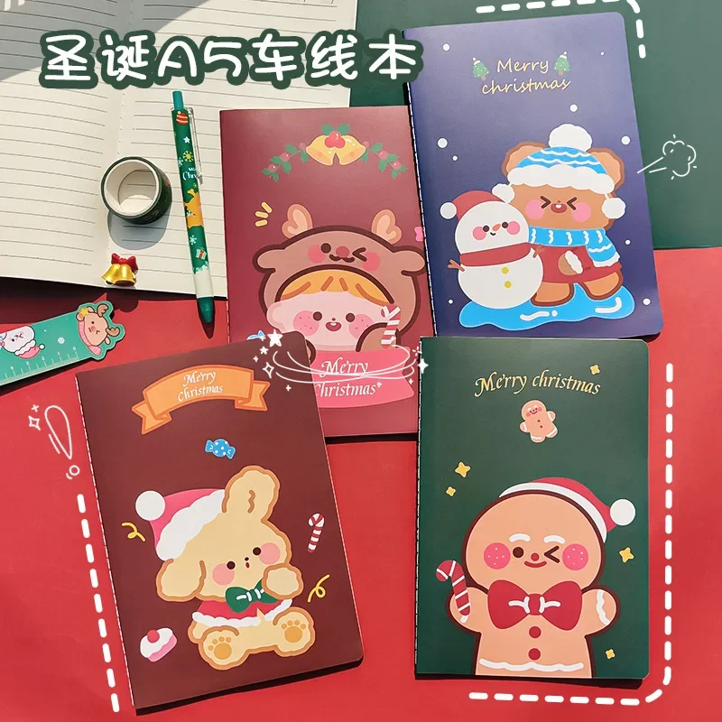 

28Sheets Christmas A5 Portable Coil Notebook Cute Pocket Diary Loose-leaf Notepad Soft-sided Copybook School Stationery Supplies