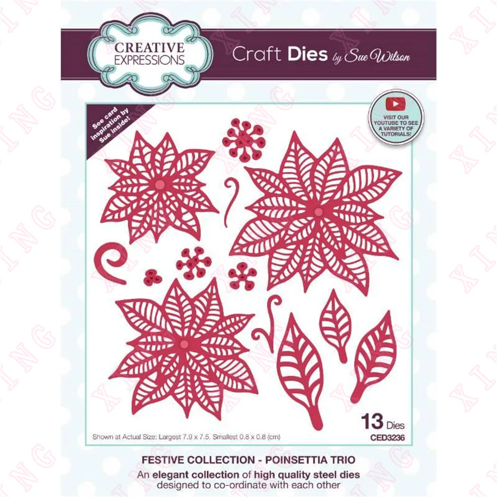 

2022 New Scrapbook Diary Decoration Embossing Template Poinsettia Trio Metal Cutting Dies Diy Greeting Card Craft Reusable Molds