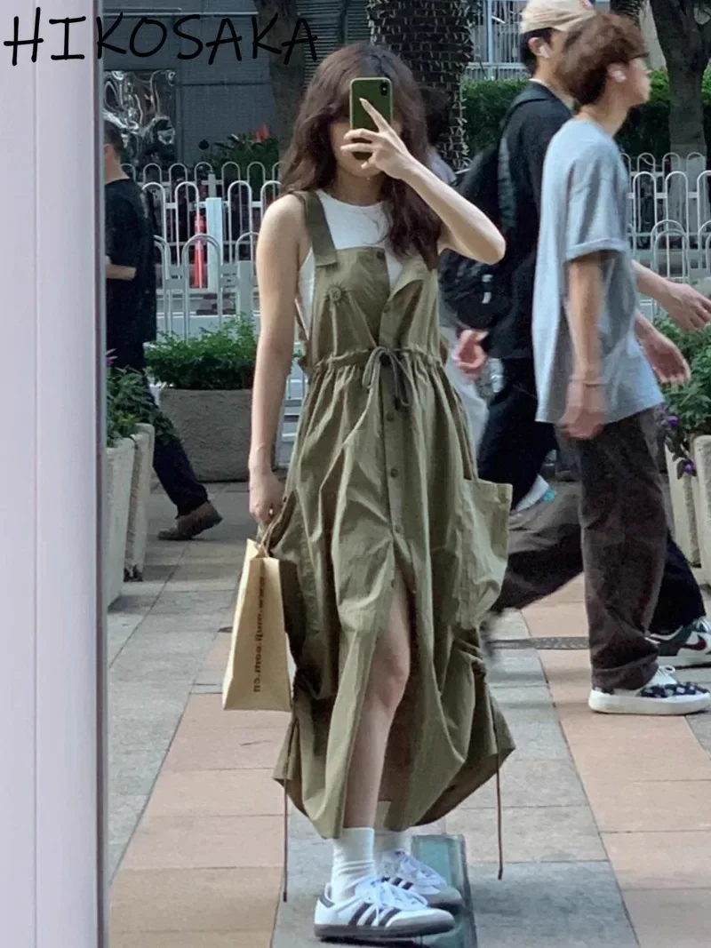 Женское винтажное платье на бретелях свободное Повседневное в японском стиле