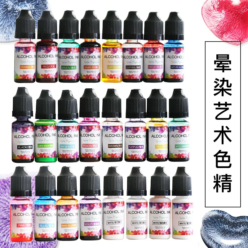 

24 Color/Set 10ml Resin Pigment Kit Art paint Ink Alcohol Liquid Colorant Dye Ink Diffusion DIY Epoxy Resin Mold Jewelry Making