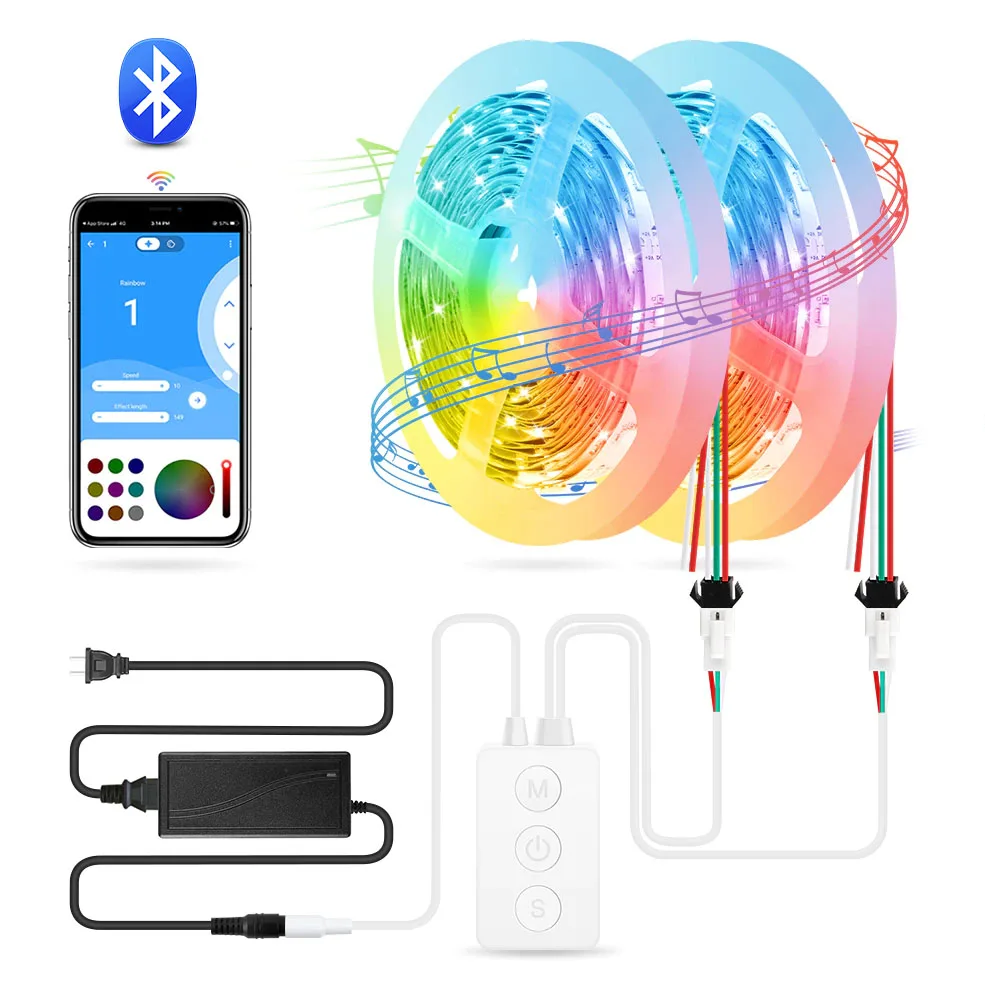 

Новая светодиодная лента с Bluetooth-управлением, Светодиодная лента WS2812B с синхронизацией цветов, освещение для комнаты, спальни, кухни, Рождес...