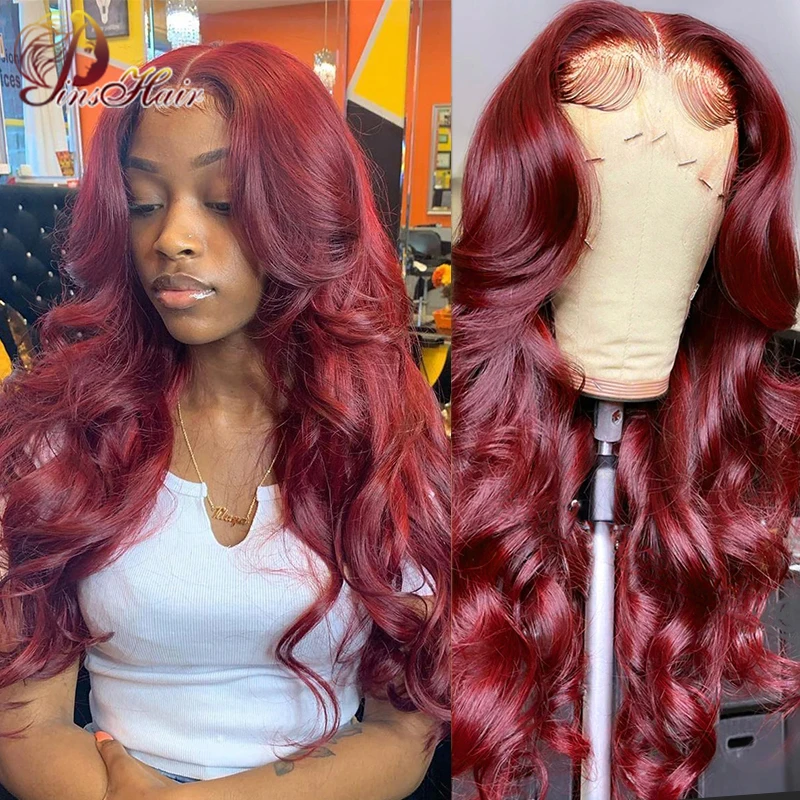 

13×4 Body Wave Lace Frontal Human Hair Wigs For Women 99J Red Burgundy Lace Front Wigs Human Hair Peruvian Pre Pluck Baby Hair