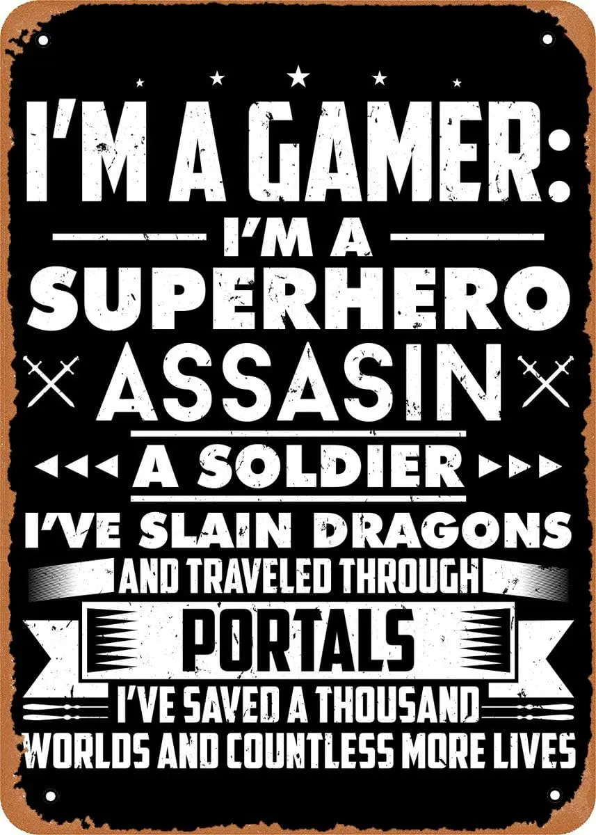 Gmng Gmer Vdeo Gmes - 8 X12 nch Tn Sgn Wll rt Decor Metl