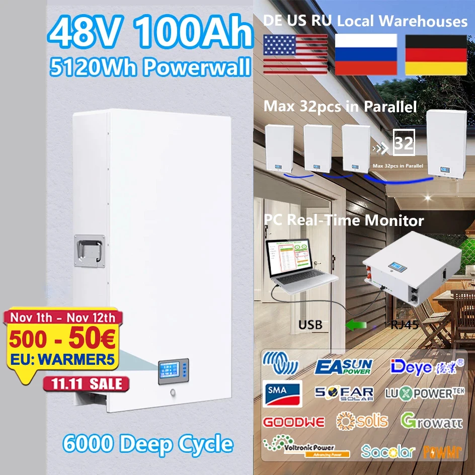 Kup 48V Powerwall 100Ah 200Ah LiFePO4 Bateria 6000 + Cykl Może RS485 16S BMS 51.2V 5Kw 10Kw Dla Fotowoltaiczny Solarny Off/On Grid 10 Lat Gwarancji Kup 48V Powerwall 100Ah 200Ah LiFePO4 Bateria 6000 + Cykl Może RS485 16S BMS 51.2V 5Kw 10Kw Dla Fotowoltaiczny Solarny Off/On Grid 10 Lat Gwarancji