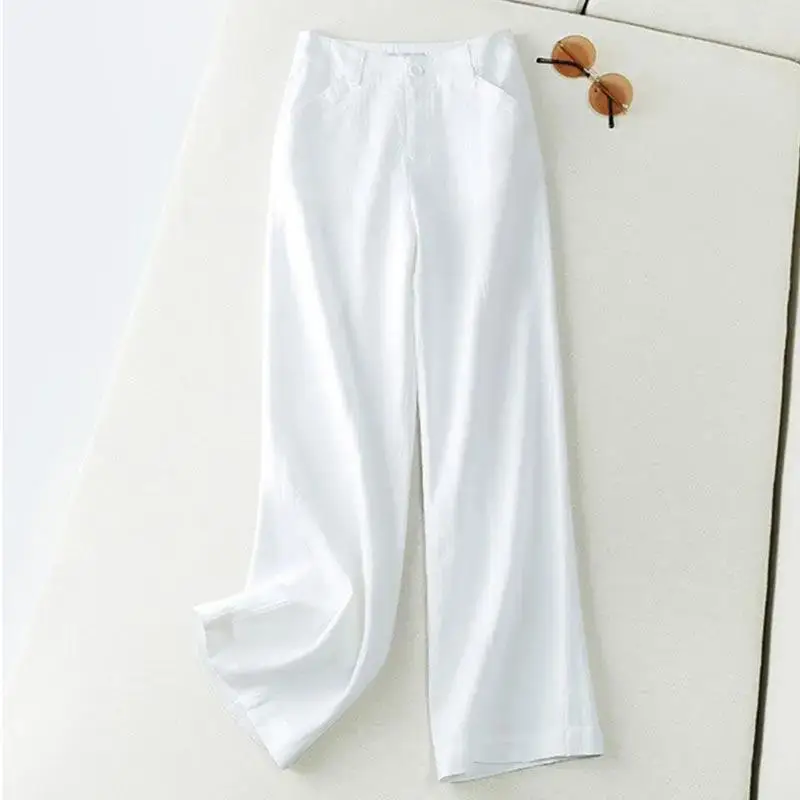 Комбинезон женский из хлопка и льна Модный повседневный костюм с эластичной