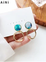 fashion jewelry circle drop earrings 2021 new design elegant round blue resin earrings for girl lady party wedding gifts