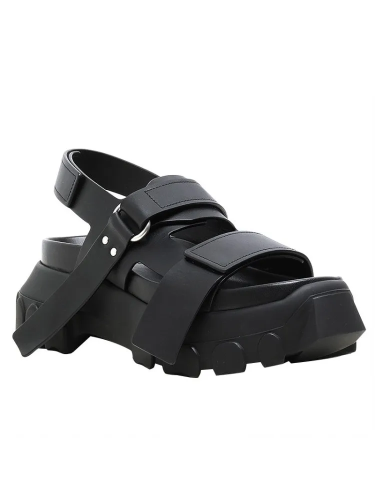 

High Street Buckle Strap Leisure White Sandals Men Summer High Quality Height Increasing Platform Sandals Outdoor Beach Shoes