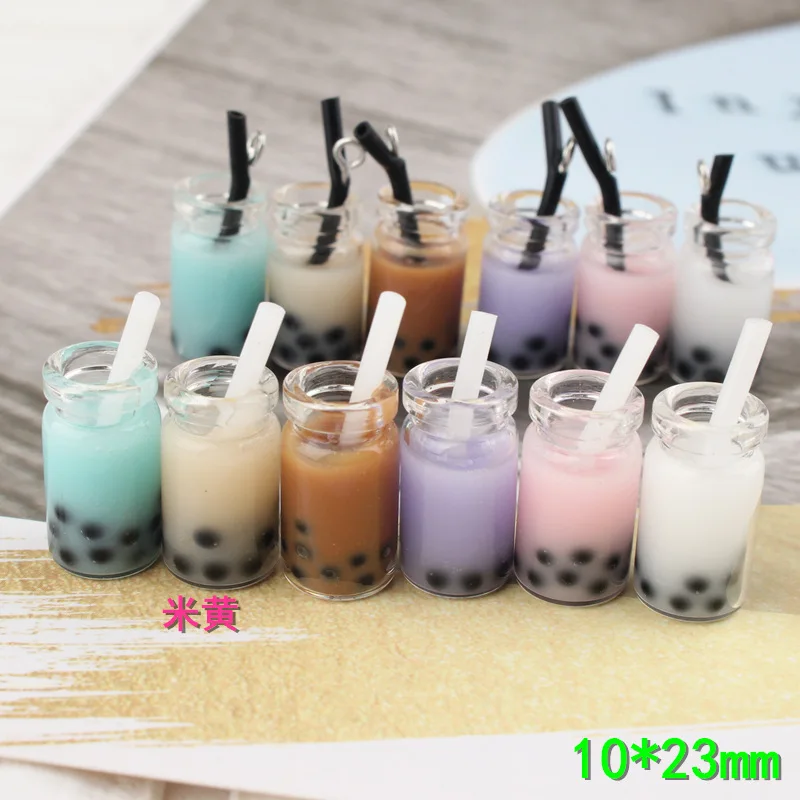 

10 Pcs Simulation Three-dimensional Pearl Milk Tea Cup Diy Earrings Keychain Personality Creative Pendant Ornament Resin Jewelry