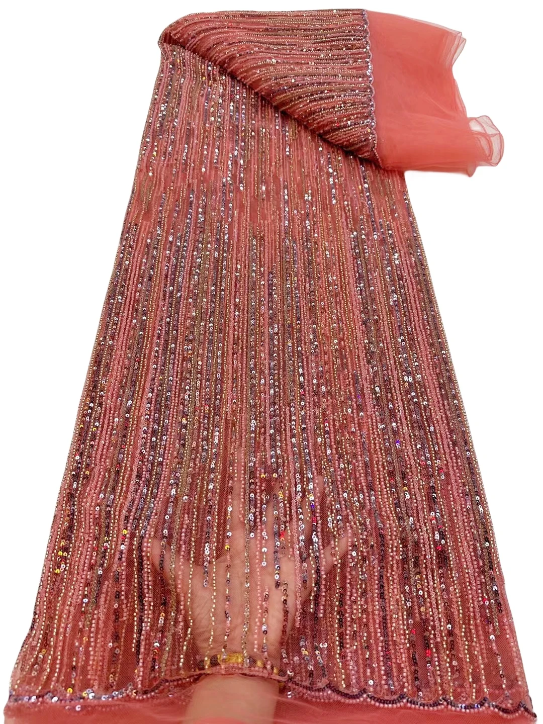 

YQOINFKS African 5 yards Lace Fabric Wedding Dress African Women Sequins French Net Party Clothing 2023 High Quality YQ-4109