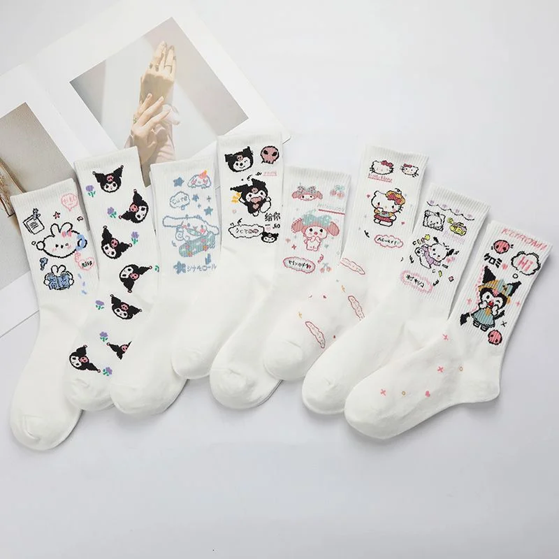 

Kawaii Sanrios Socks Cute Hellokittys Kuromi My Melody Cinnamoroll Cartoon Girl Heart Tube Socks Toys for Girls Gifts