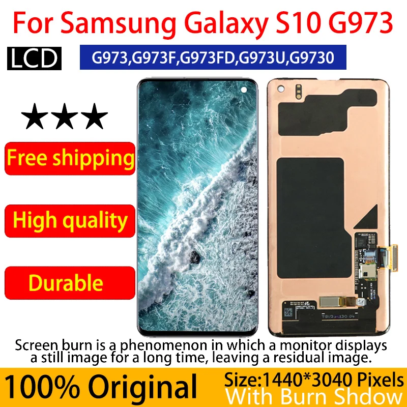 

100% Оригинальный фронтальный S10 AMOLED для Samsung galaxy S10 G973 SM-G9730 G973F ЖК-дисплей и сенсорный экран дигитайзер в сборе детали