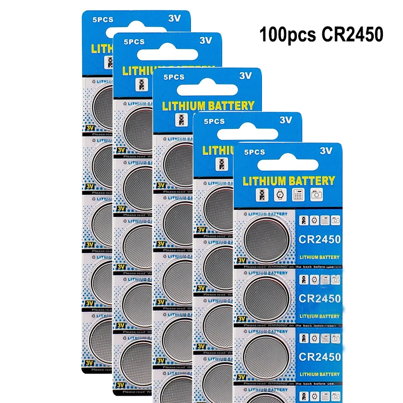 

100PCS Cheap Pilas CR2450 3V Button Batteries Cr 2450 KCR2450 5029LC LM2450 Cell Phone Coin Lithium Battery Wholesale