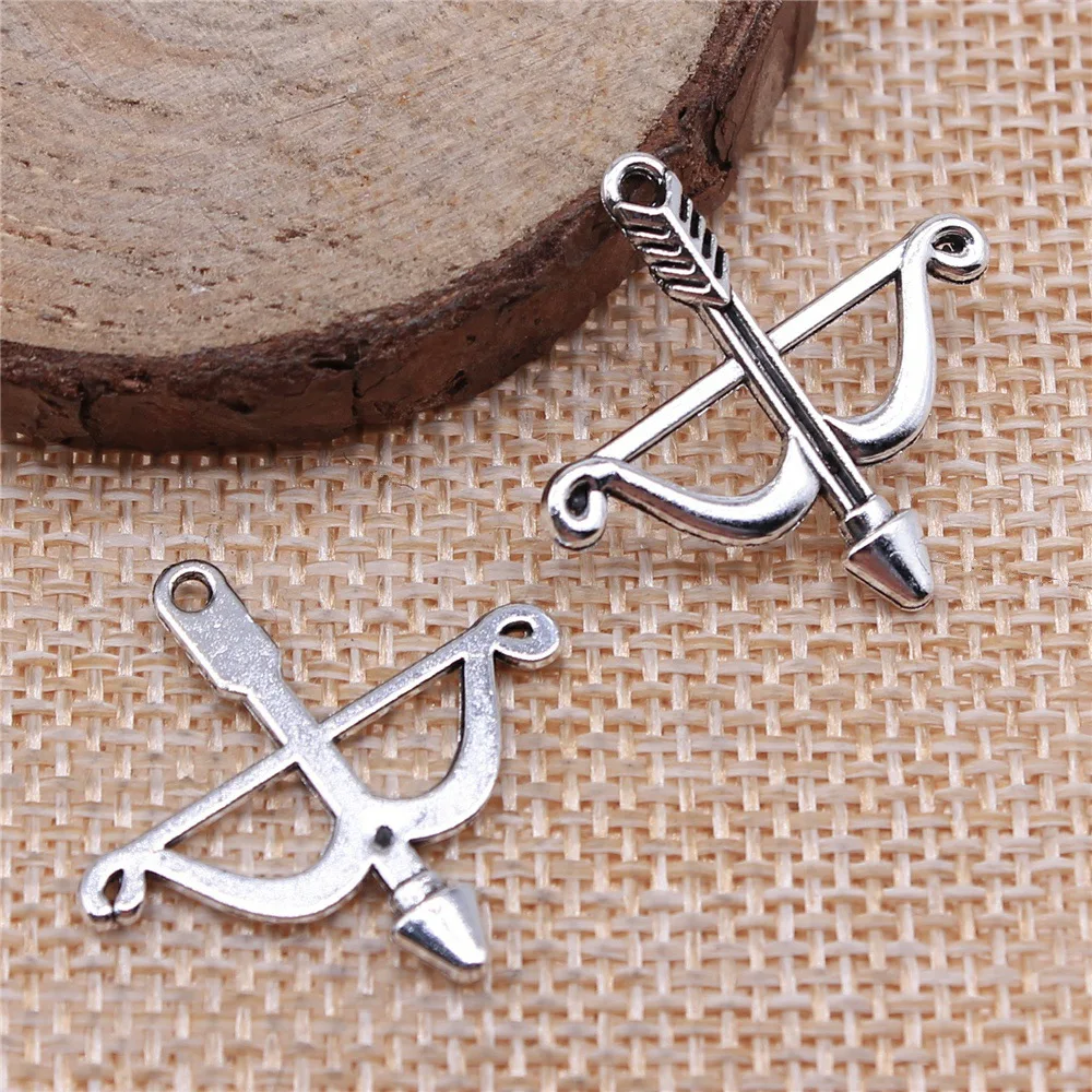 20Pcs 26x25mm Antique Silver Color Bow and Arrow Charms Pendant Designer Charms Fit Jewelry Making DIY Jewelry Accessories