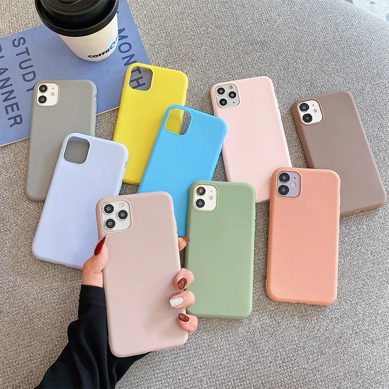 

Pure color soft case for iphone 11 12 Pro max mini simple candy Rubber funda for iPhone 7 8 6 6s Plus XR X Xs Max luxury Case