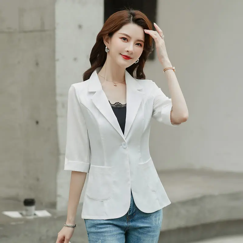 Women's Summer Wear 2023 New Small Suit Jacket Slim Female Figure Large Size Casual Suntan Jacket Seven Minutes