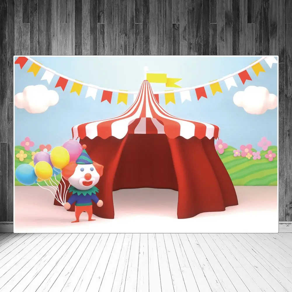 

Circus Party Decoration Photography Backdrops Red 1st Newborn Baby Shower Cirque Birthday Photographic Backgrounds Studio Props
