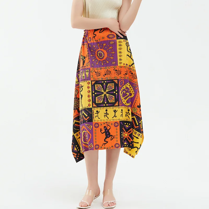 Japanese designer pleated women's summer print design irregular skirt niche high fashion skirt