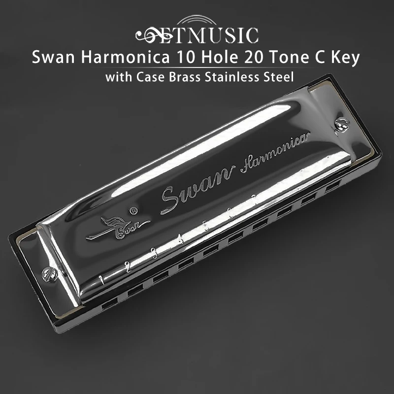

Harmonica SWAN 10 Hole 20 Tones and Key of C BLUES with case Brass stainless steel