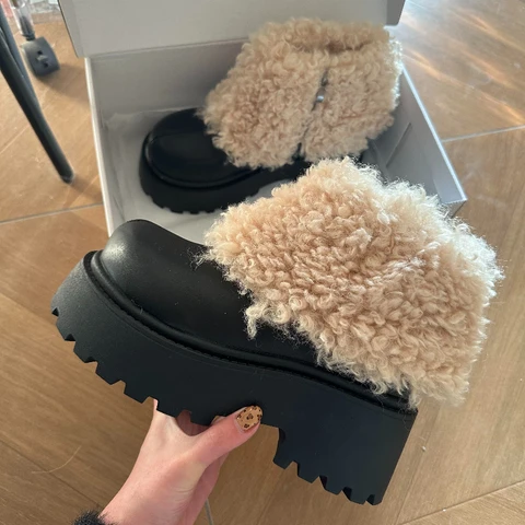 Женские ботильоны на толстом каблуке на платформе, удобная теплая обувь на меховой подкладке, осенне-зимние короткие ботильоны, увеличивающие рост, Zapatos De Mujer