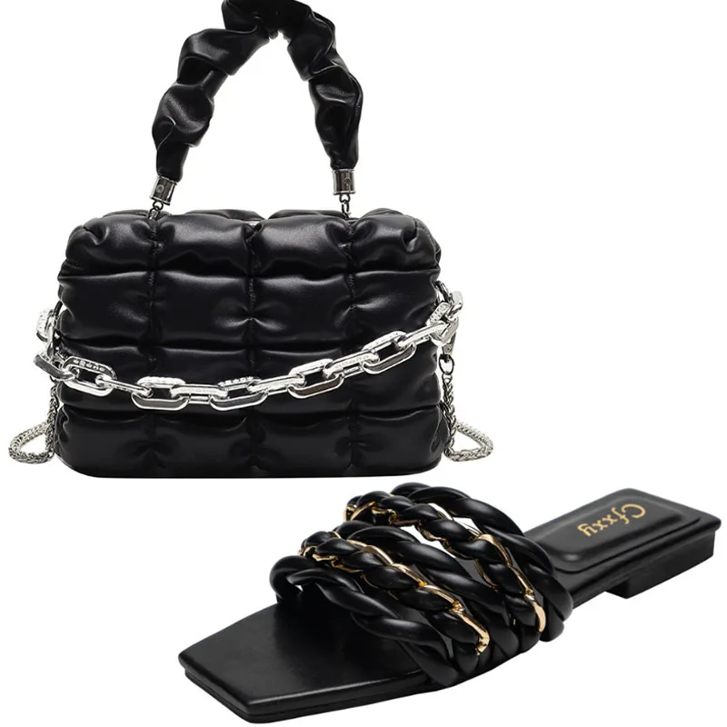 

2022 летние женские тапочки с плетеной цепочкой, сандалии в стиле сто пагоды, модные женские сумки, удобная Пляжная обувь на плоской подошве