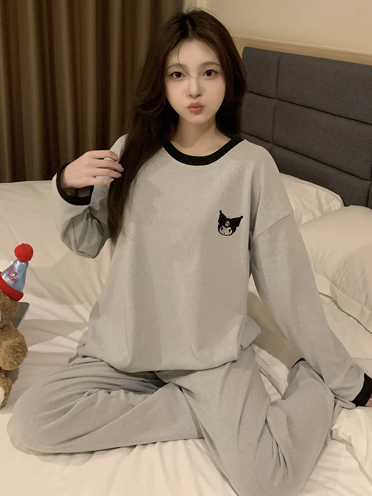 Spring and Autumn Winter Pajamas Women Dralon Warm Thin Velvet Long sleeve Cute Cartoon New Coral Fleece Home Wear Set