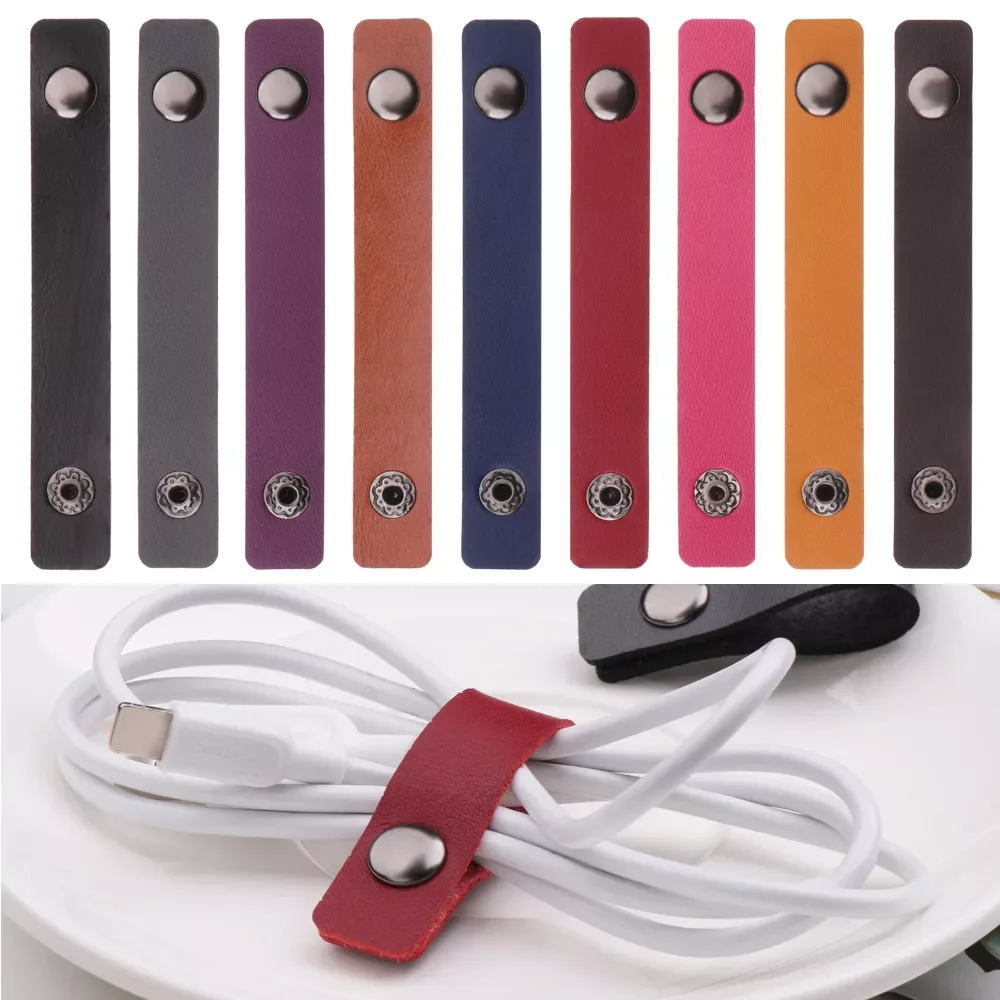 

5 PCs Leather Cable Straps Cable Tie Wraps Cord Management Holder Keeper Earphone Wrap Winder Wire Ties Cord Organizer for Work