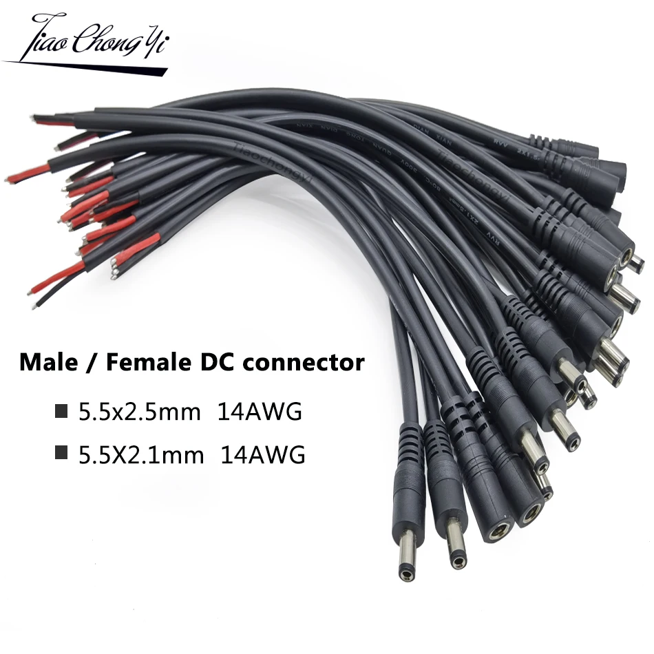 

Штекерный кабель 14AWG, 2 контакта, 5,5x2,5 мм/x мм, Штекерный и гнездовой разъем питания постоянного тока, 30 см, переходник, гнездовой разъем для св...