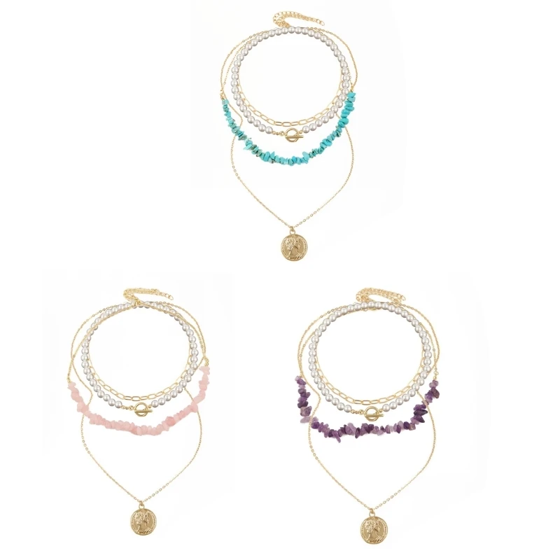 

Fashion Novel Natural Stone Pearl Multi-layer Pendant Necklace Bohemian Jewelry
