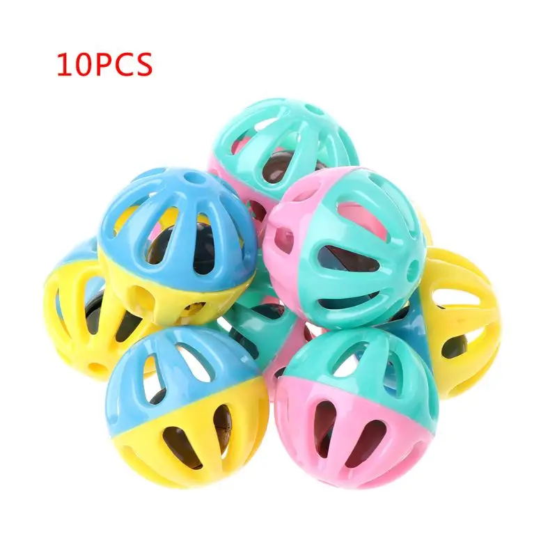 

652F 10PCS Colorful Hollow Balls Built-in Bells Cat Dog Interactive Balls Fun Training Chasing Toys Pet Balls Toy for Pet Cat