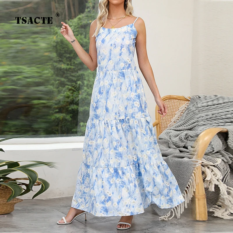 

Женское элегантное Плиссированное длинное платье, элегантное свободное плиссированное платье с круглым вырезом и принтом на бретельках, лето 2023