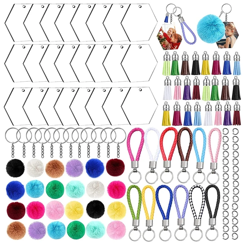 

126x Clear Keychains for Vinyl Kit Acrylic Blanks Colourful Keychain Tassels