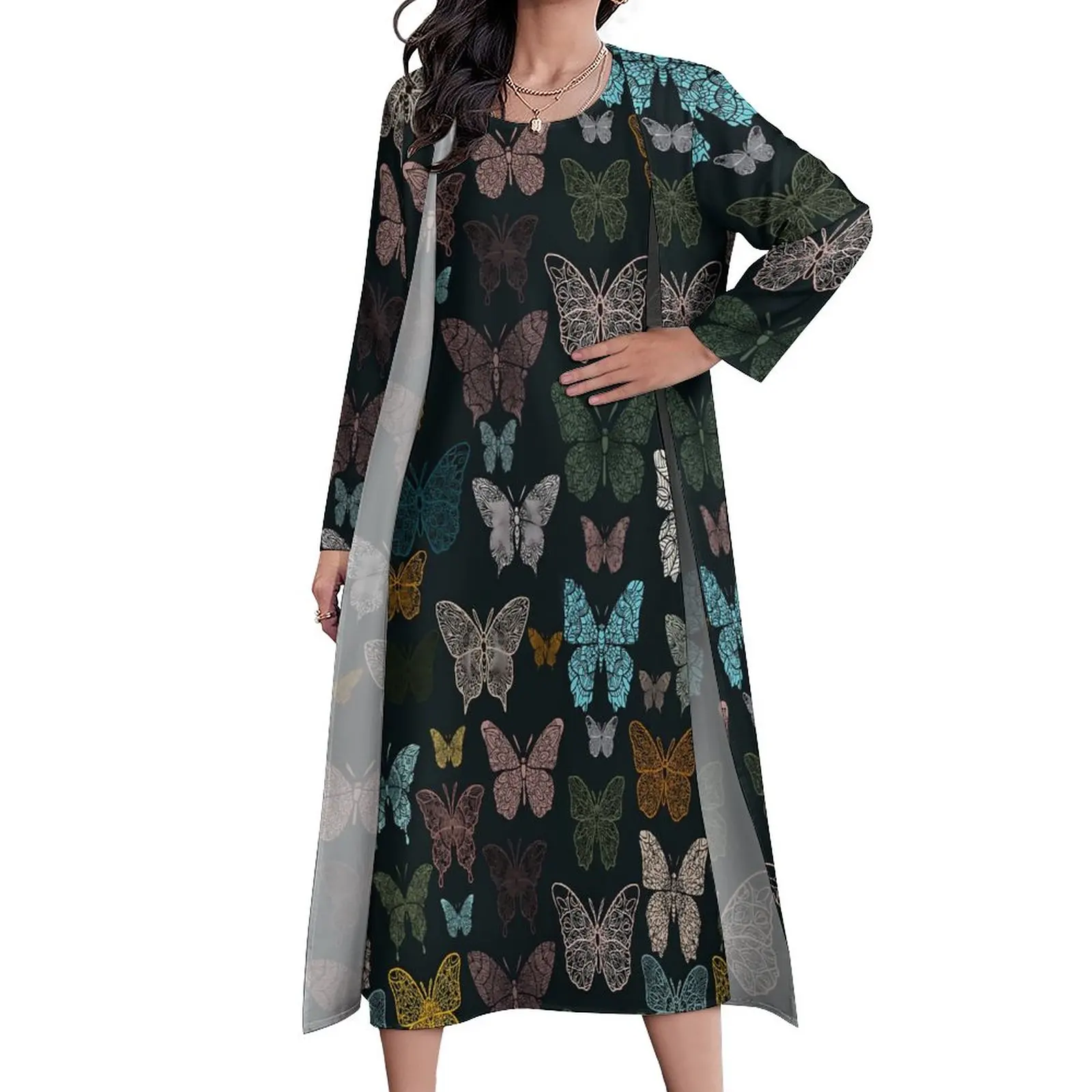 

Платье-макси в стиле бохо женское, длинное пляжное платье с мандалой, бабочкой, с милыми животными, из двух предметов, индивидуальный пошив