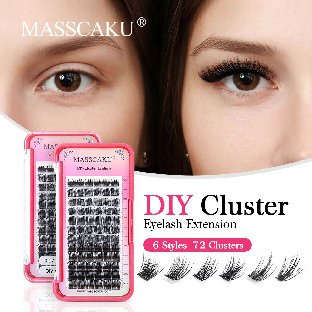 

Wholesale MASSCAKU 3D Mink DIY Clusters Eyelash Extensions 72 Volume Fluffy Natural Individual Segmented Lashes Bundles