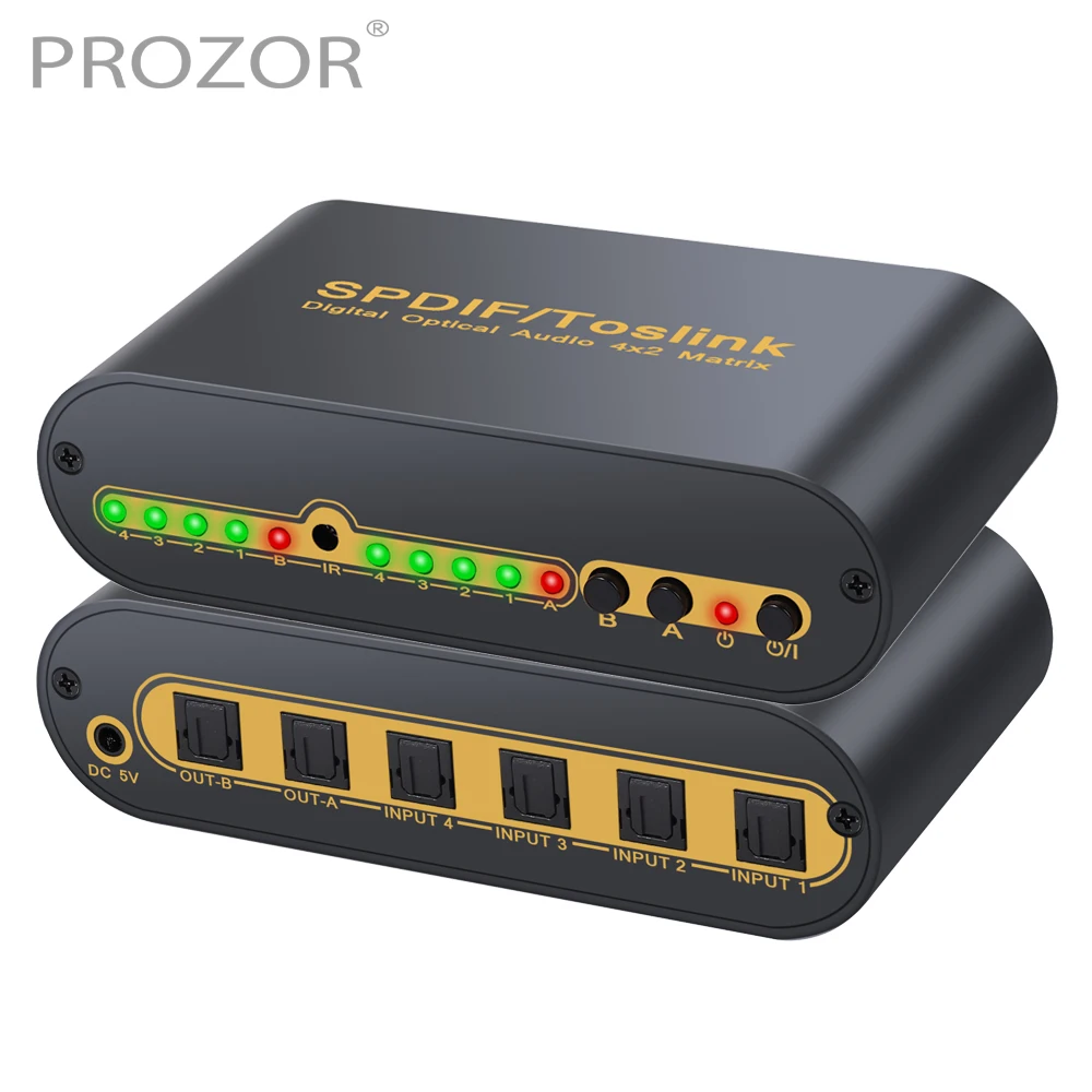 Цифровой оптический аудио коммутатор PROZOR Splitter 4x2 SPDIF Toslink переключатель коробка