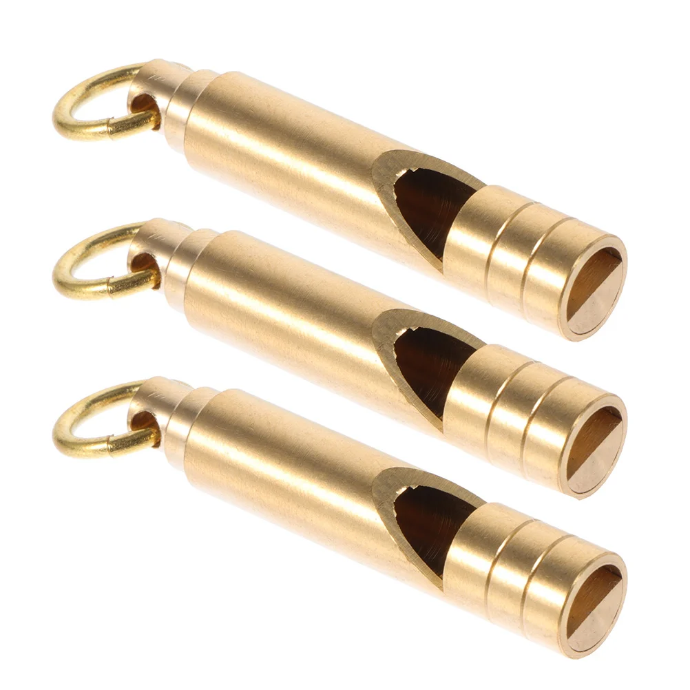 

3 Pcs Vintage Brass Whistle Practical Warning Whistles Referee Retro Keychain Emergency Hiking Security Mini