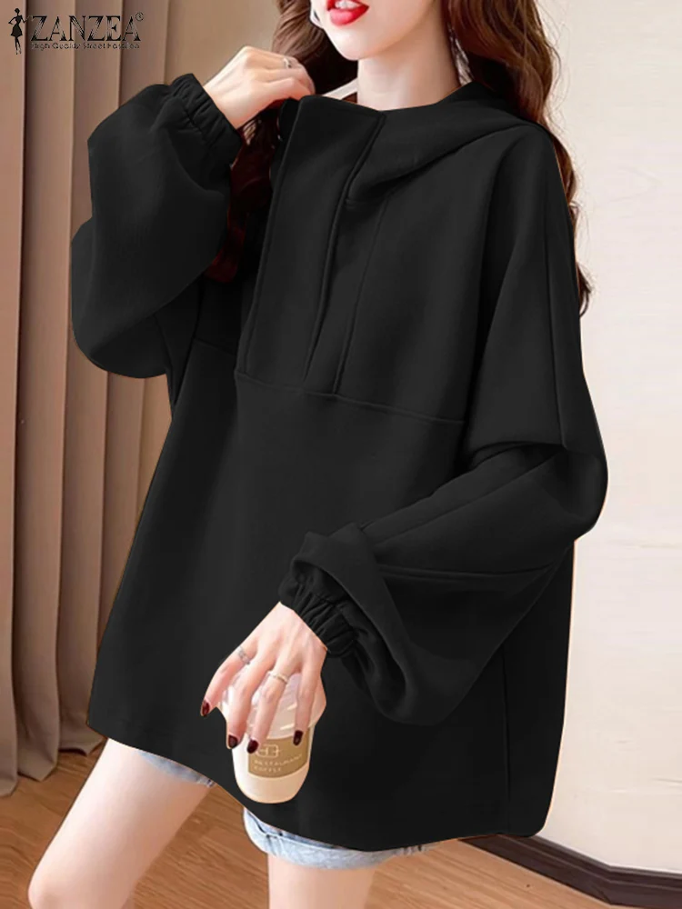 

2022 Spring Solid Holiday Party Blouse Women Casual Long Sleeve Sweatshirt ZANZEA Vintage Hooded Loose Hoodies Oversize Chemise