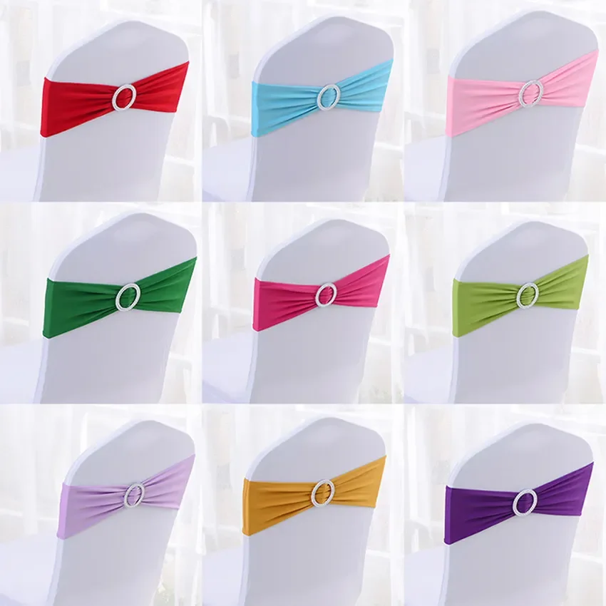 

Bow With Wholesale Sashes For Wedding Lycra Buckle Spandex Bands Slider Chair Stretch Chair Covers Decorations 50pcs/lot