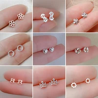 tiny minimalist 925 sterling silver korean mini small heart stars stud earrings for women student teen ear piercing jewelry