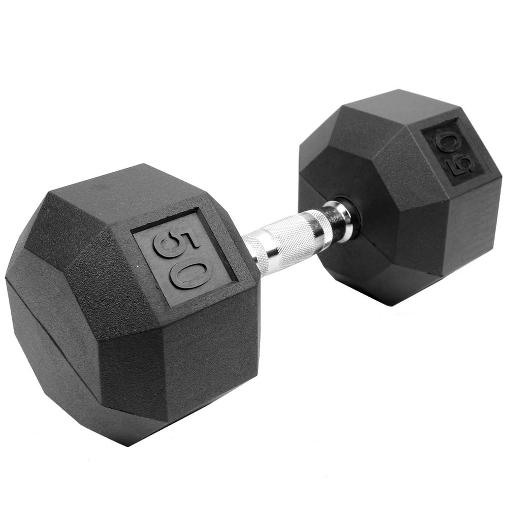 

Coated Hex Dumbbells with Chrome and Textured Handle - 50 Lb. Single