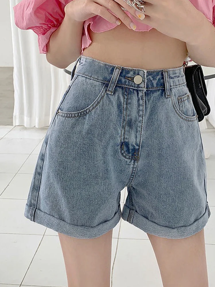 

New Summer Women Short Jeans High Waist Leg Jeans Shorts Casual Female Loose Fit Blue Denim Shorts Women's Clothing