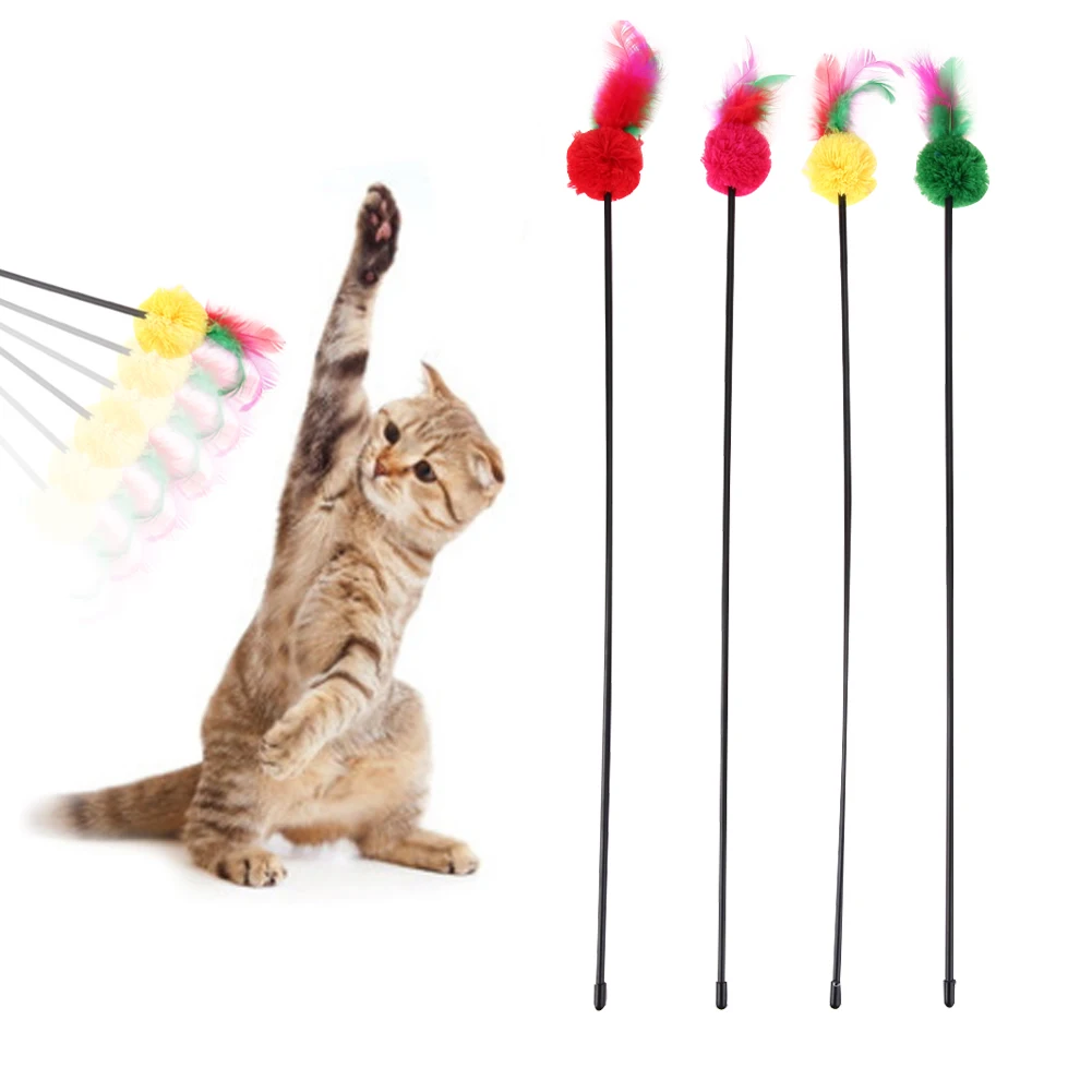 

5pcs Ultra Long Rod Cat Stick Feather Wand Pets Toy Fashion Cat Play Feather Teaser Interactive Stick Toy Wire Chaser Wand Toy