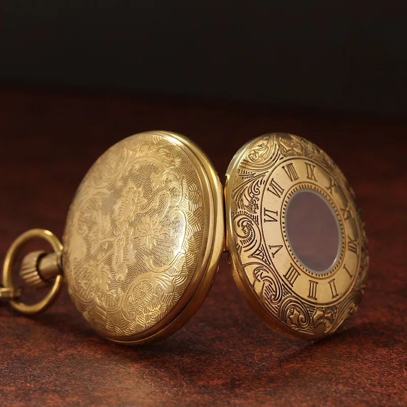 Pure copper fully automatic mechanical pocket watch retro nostalgic hollowed-out flip Roman nostalgic