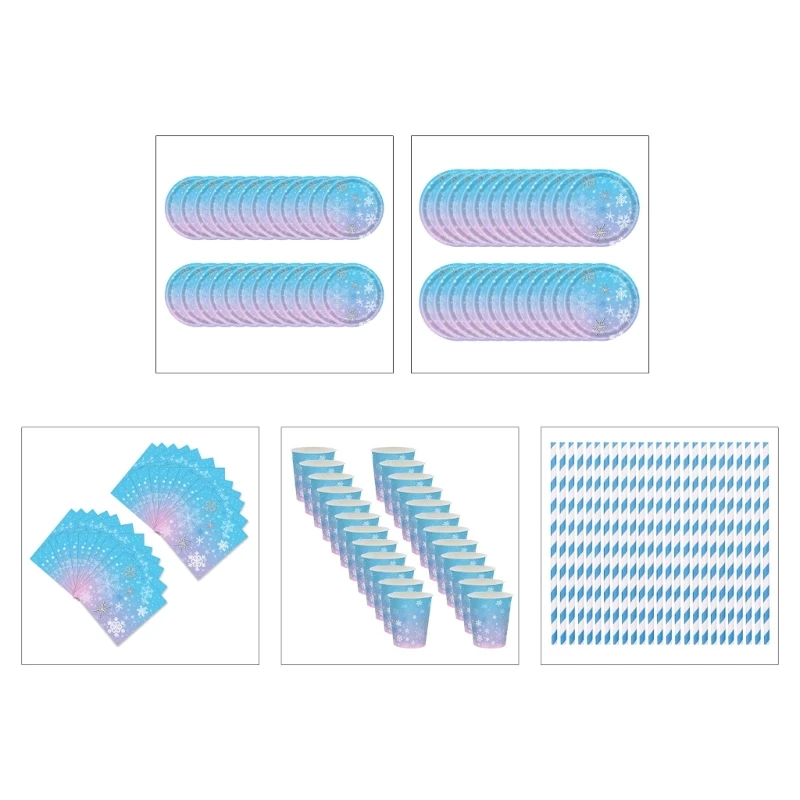 

Disposable Blue Paper Plates Christmas Tableware Decor for Winter Holiday