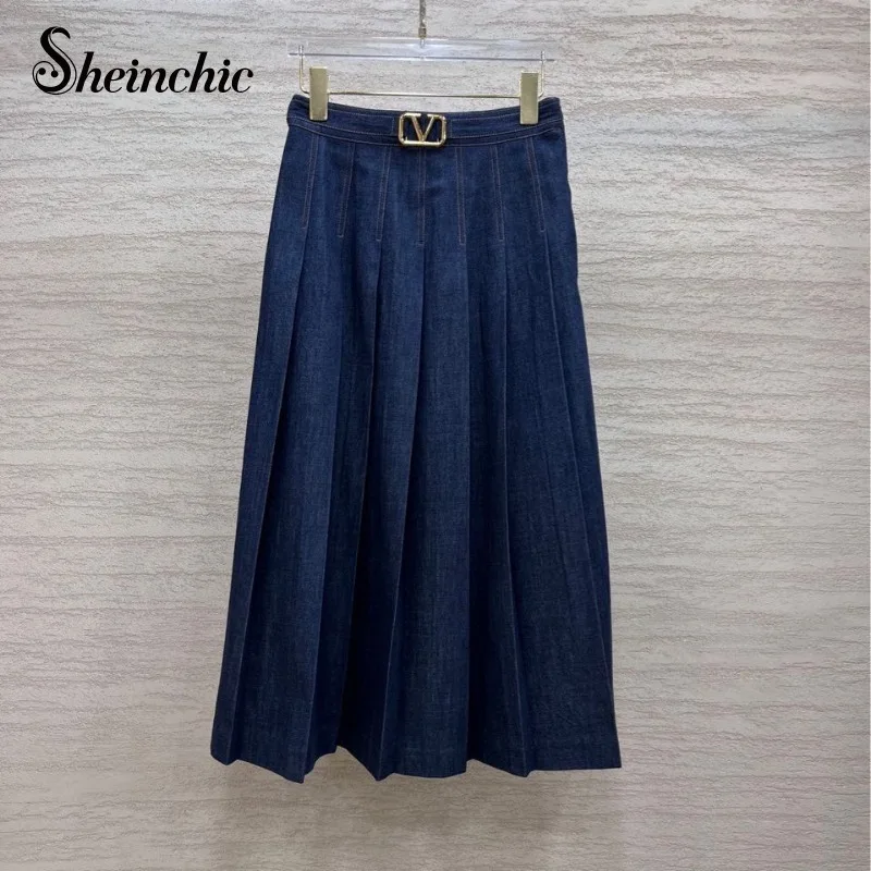 

Blue Denim Skirts for Womens Autumn Winter Elegant High Waist Saia Midi Feminina 2023 Luxury Designer Faldas Para Mujeres