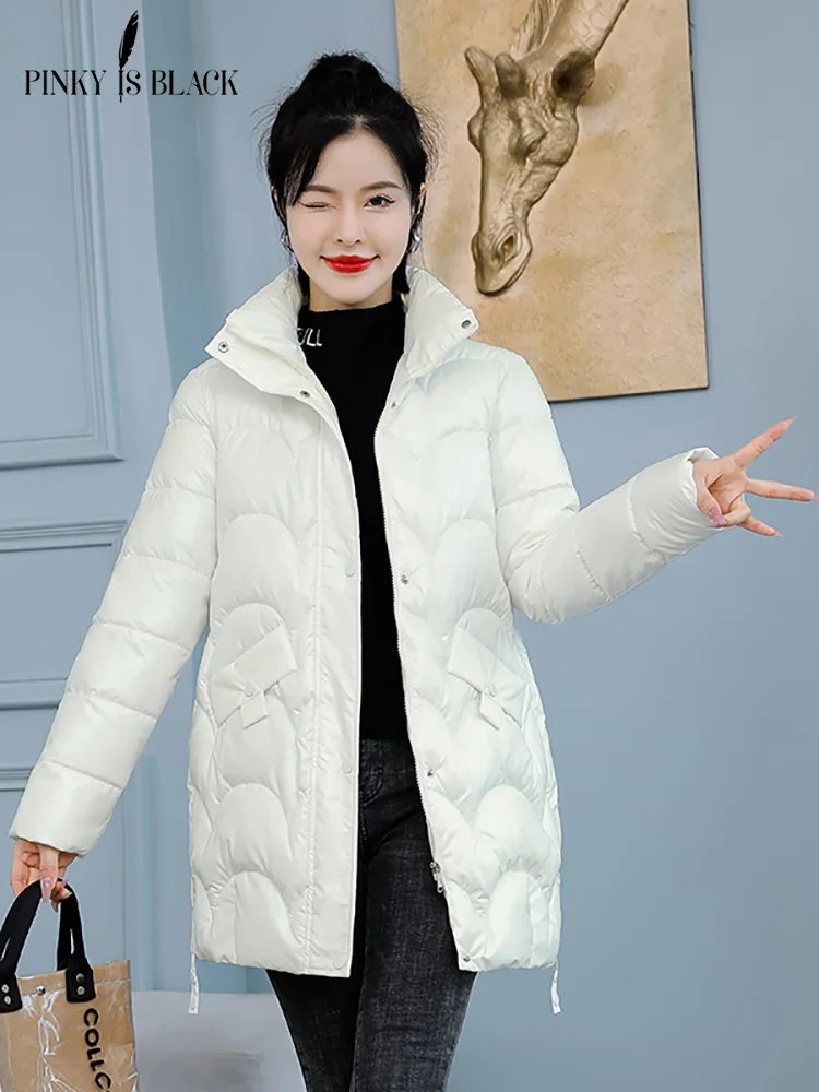 PinkyIsBlack Shiny Cotton Padded Jacket Winter Women Warm Stand Collar Down Jacket Woman Coat Thick Casual Women Pufffer Jacket