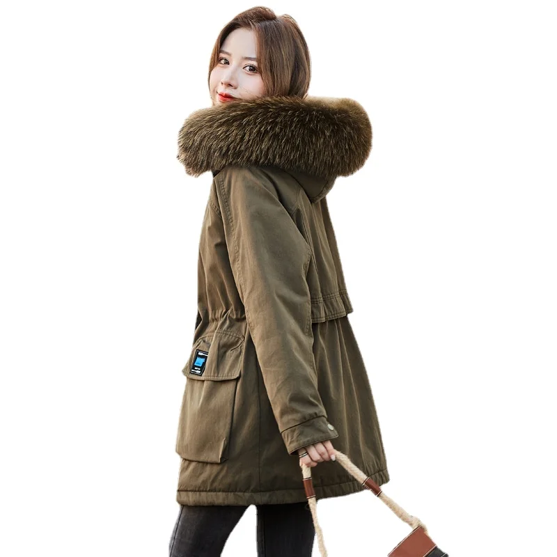 Black Green Down Cotton Coats Women New Slim Fashion Hooded Thicken Warm Parkas Padded Jacket Female Clothing Tops Office Lady