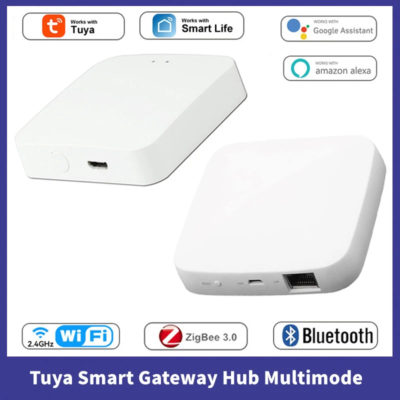 

Tuya Smart Gateway Hub Multimode Smart Home Bridge WiFi Bluetooth ZigBee Wireless Remote Control via Alexa Google Home APP