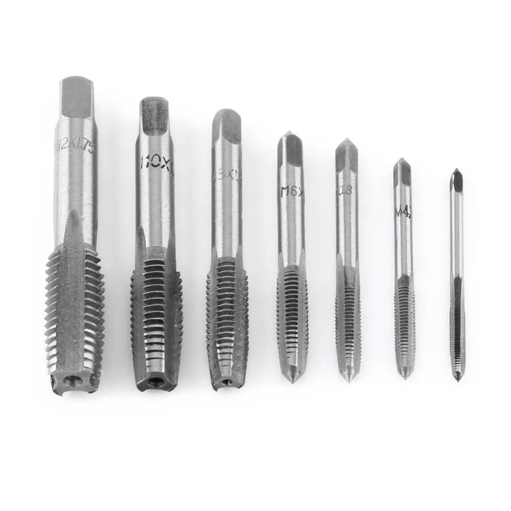 

7Pcs/Lot Steel Thread Tap Tapping Tool Spiral Point Straight Fluted Screw Taps Tool Hand Tap Drill Set M3-M12