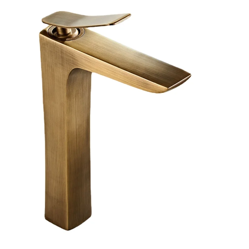 

All copper antique faucet basin hot and cold faucet European countertop basin retro simple waterfall faucet bathroom